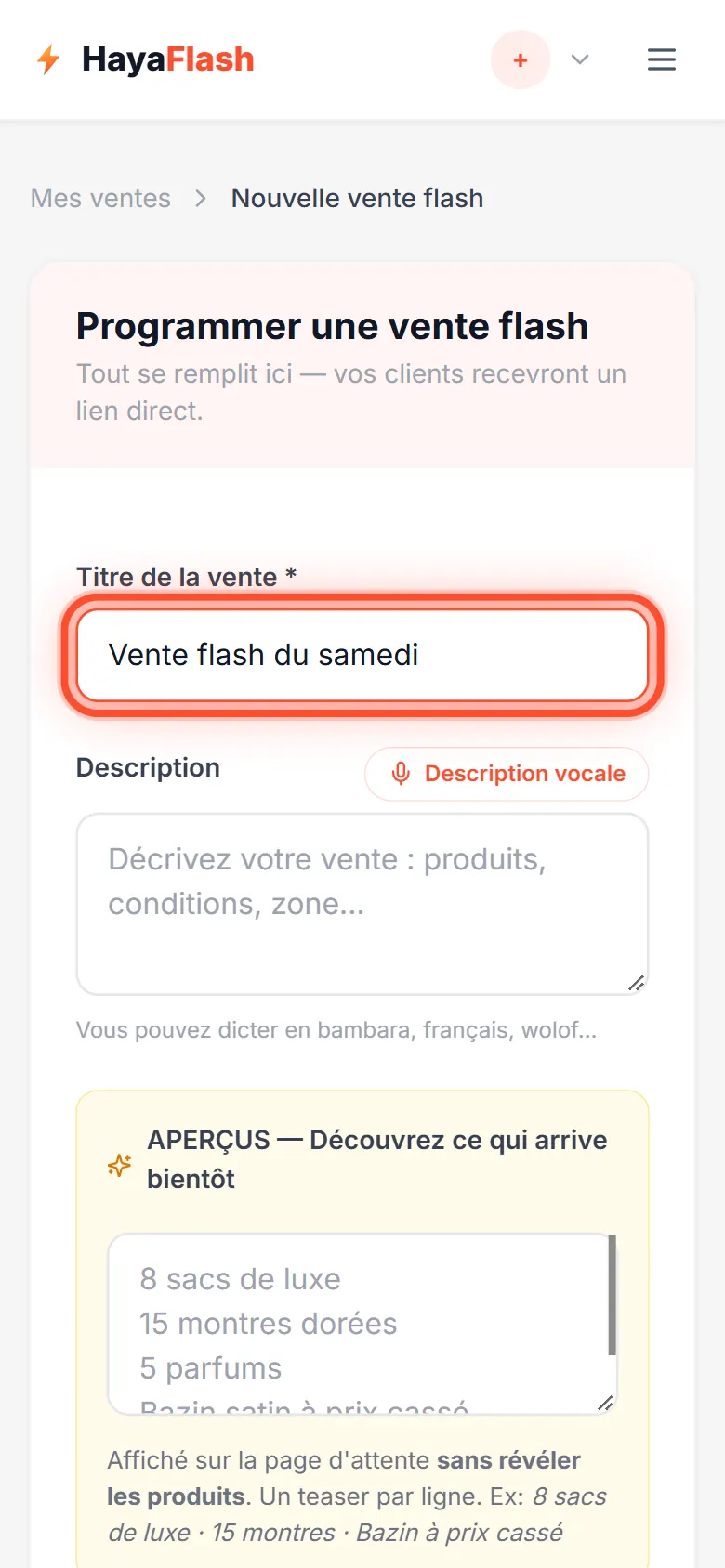 Donne un nom à ta vente
