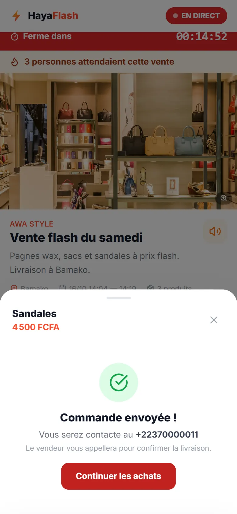 Commande envoyée !